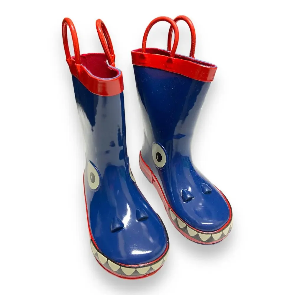 Wootie Boys Rain Boots Size 8 Blue Red White Crocodile Rubber‎ Puddle Stompers